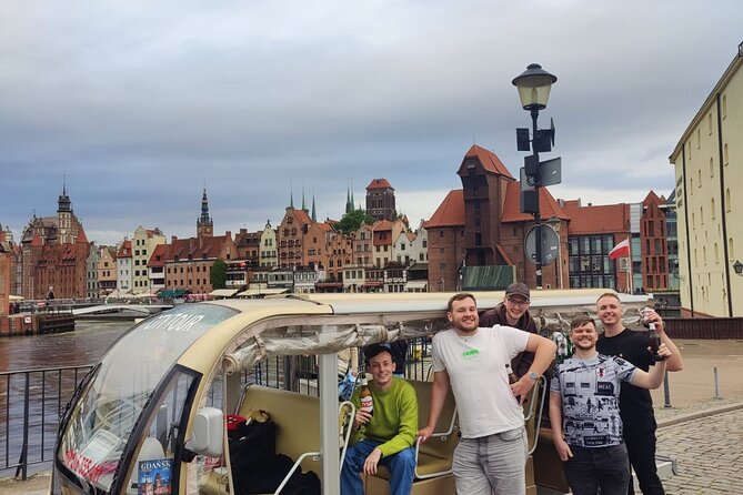 Gdansk: NO LIMIT BEER City Tour Sightseeing by Buggy Golf Cart - Railway Station, Sobieski Monument, and Love Bridge: icons you can revisit