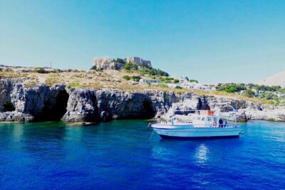 Lindos Sunset Cruise with Unlimited Aperol Spritz, Beer & Wine - How the Cruise Actually Flows: Acropolis, St Paul’s Bay, Clear Water