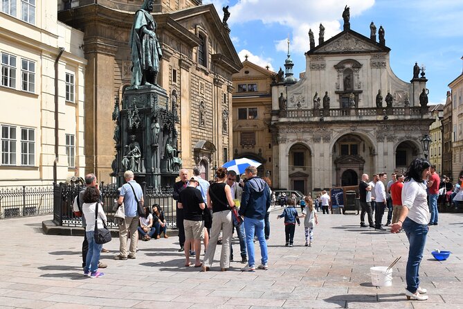 Prague Old Town And Beer Walking Tour Including Dinner - Meeting at Křižovnické náměstí: find the blue-and-white umbrella