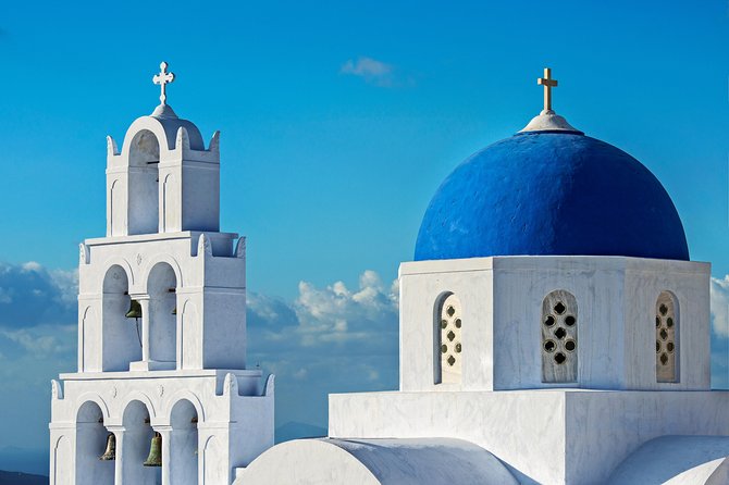 Santorini: 6hr Private Tour with Olive Oil, Beer or Wine Tasting - Firostefani and the blue-domed picture pause